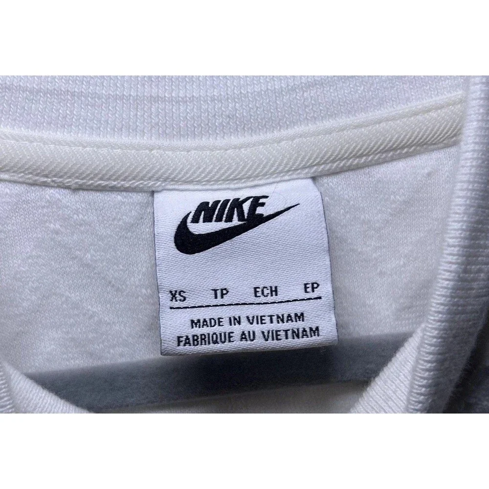 Nike Sweatshirt Women's XS White Herringbone Mock Neck Short Sleeve Terry Logo